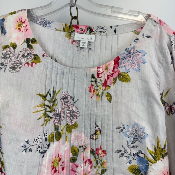 J.Jill Top Women's S Petite Linen Floral Blouse Cottagecore Boho - Picture 9 of 14